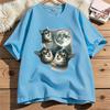 Three Cat Moon T Shirt Unisex Unisex Cotton Short Sleeve Funny Cat Parody TShirt Wolf Moon Cat Cute Kitten Tshirt Male Clothes Tops