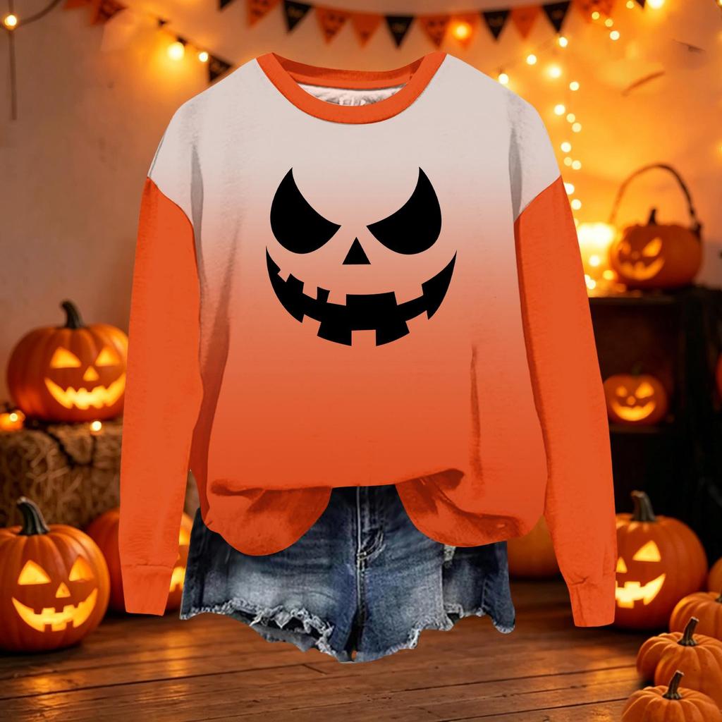 Women's Casual Loose Fit Long Sleeve Halloween Print Sweatshirt Pullover