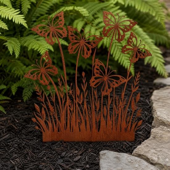 Rusty Flowers Garden Stake, Distressed Metal Flower Yard Art Stake, Retro 2D Flowers Decoration for Yard Lawn Flower Bed