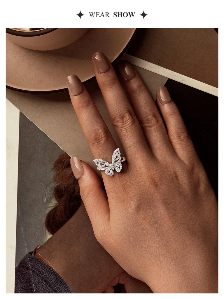 WOSTU 925 Sterling Silver Butterfly Ring Shining Ring Cubic ZirconiaAnniversary Gifts for Women Girl Fine Jewelry