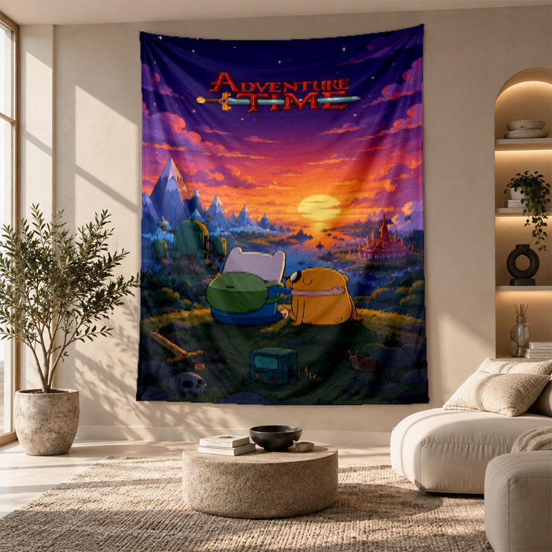 Decorative Tapestry,Adventure Time Cartoon Printed Wall Art, Lightweight Wall Hanging For Bedroom Background
