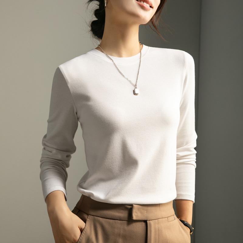 Crew neck wool t-shirt women's autumn inner bottoming shirt new early autumn thin long-sleeved temperament top women