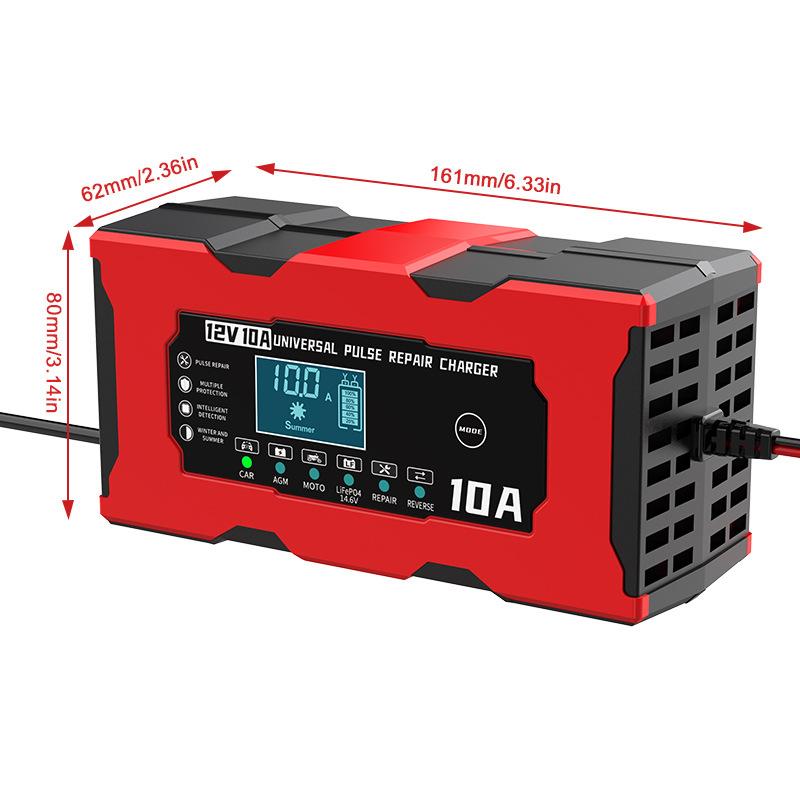 12V 10A Car Battery Charger Smart Battery Charger For Lifepo4 Lead Acid AGM GEL PB Lithium Battery Pulse Repair LCD Display
