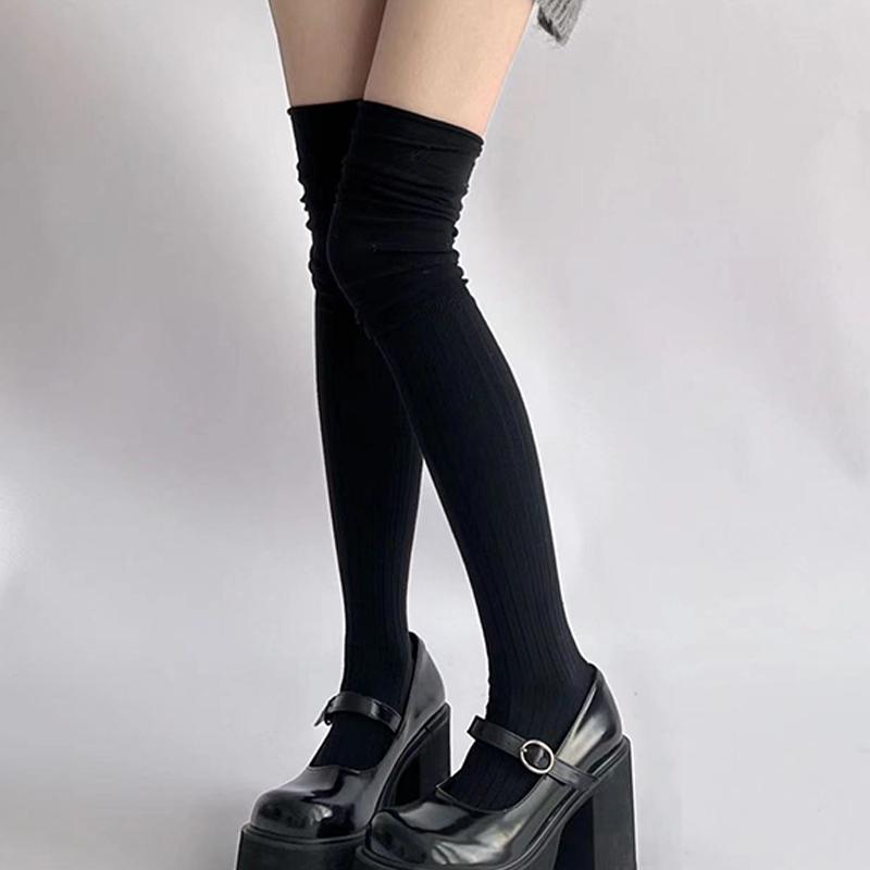 Medias de Color Sólido para Mujer Hasta el Muslo Por Encima de la Rodilla Calcetines JK Japoneses