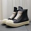 High Top Genuine Leather Men and Women's Casual Shoes Round Toe Side Zippers Ankle Boots Lace Up Unisex Counple Sneakers Shoes