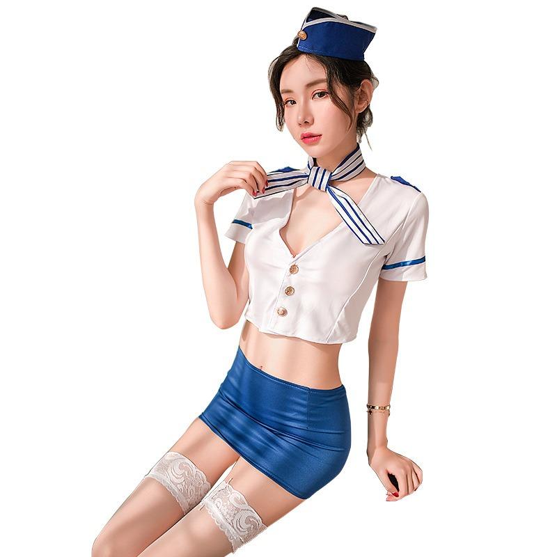 Sexy Costume Flight Attendant Sex Stewardess Uniform Cosplay Lingerie Bodysuit Role Play Outfits Female Teddie Underwear Dress