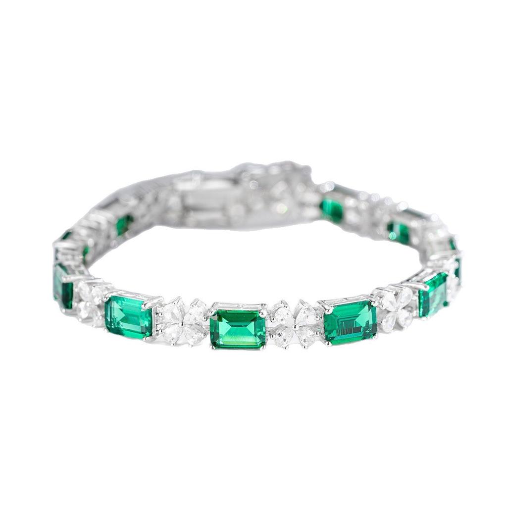 Luxury 18K White Gold Solid Platinum Emerald Bracelet Single 1 Karat Emerald Cut Diamond Bracelet