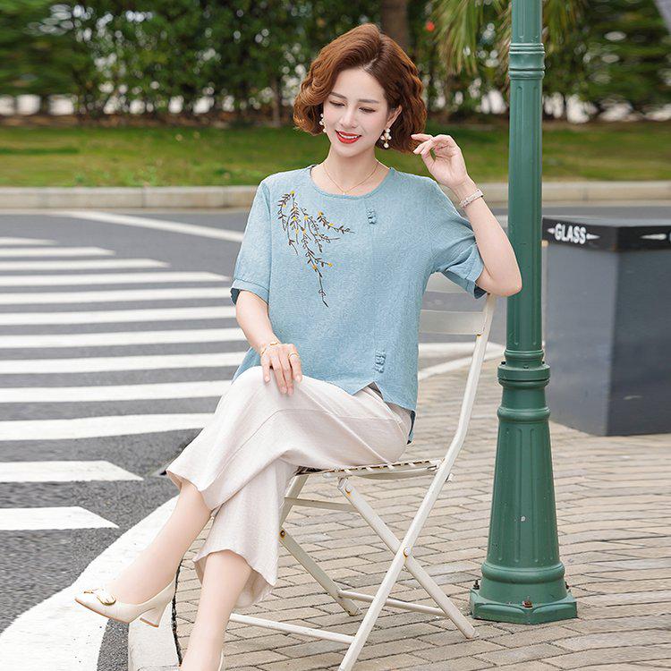 Women's Casual Summer Short-Sleeve Loose T-Shirt for Middle-Aged & Elderly