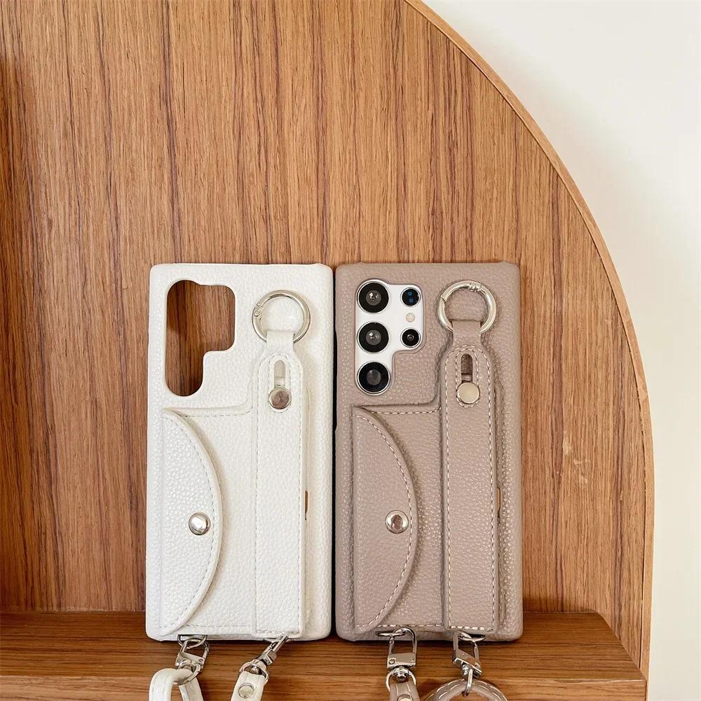 Wrist Strap Crossbody Wallet Case for Samsung Galaxy S25 Ultra S24 FE S23 S22 S21 Plus A56 A36 A26 A16 A55 A24 A54 Card Solt