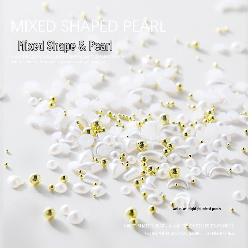 Irregular Pearl & Steel Ball Nail Art 3D Heart & Moon DIY Decoration