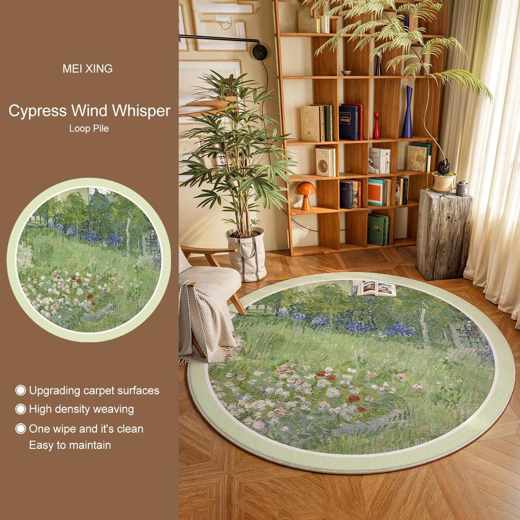 Round Rug Living Room Carpet Soft Bedroom Bedside Floor Mat Plants Flowers French Retro Anti-slip Carpets Home Ddecoration Tapis
