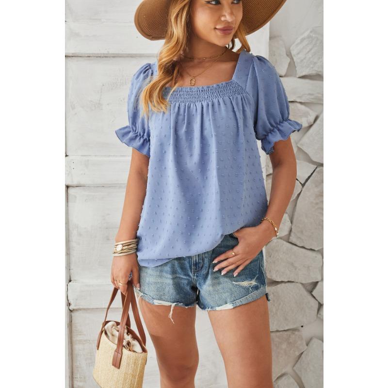 Yazlık Kadın Tişört Kısa Kollu Üst Kare Yaka Range Gömlek