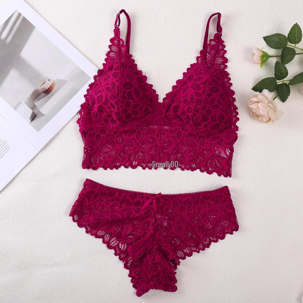 Draadloze Bh Set met Franse Kant, Verstelbare Bandjes en Borstkussentjes