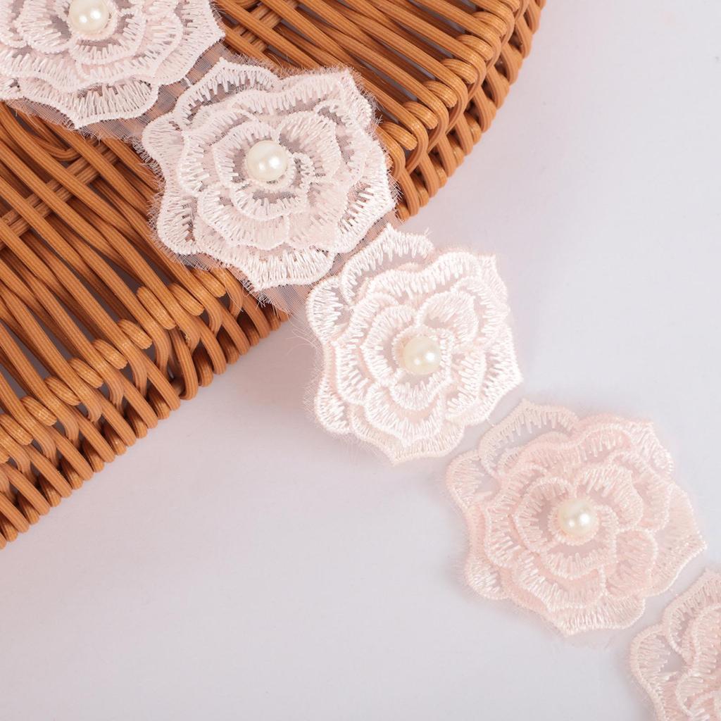 Handmade White Lace Skirt with Heart and Bead Embellishments and Embroidered Flower Accents