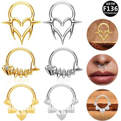 G23 Titanový kroužek do nosu ve tvaru rybí kosti & Náušnice Ear Cuff F136