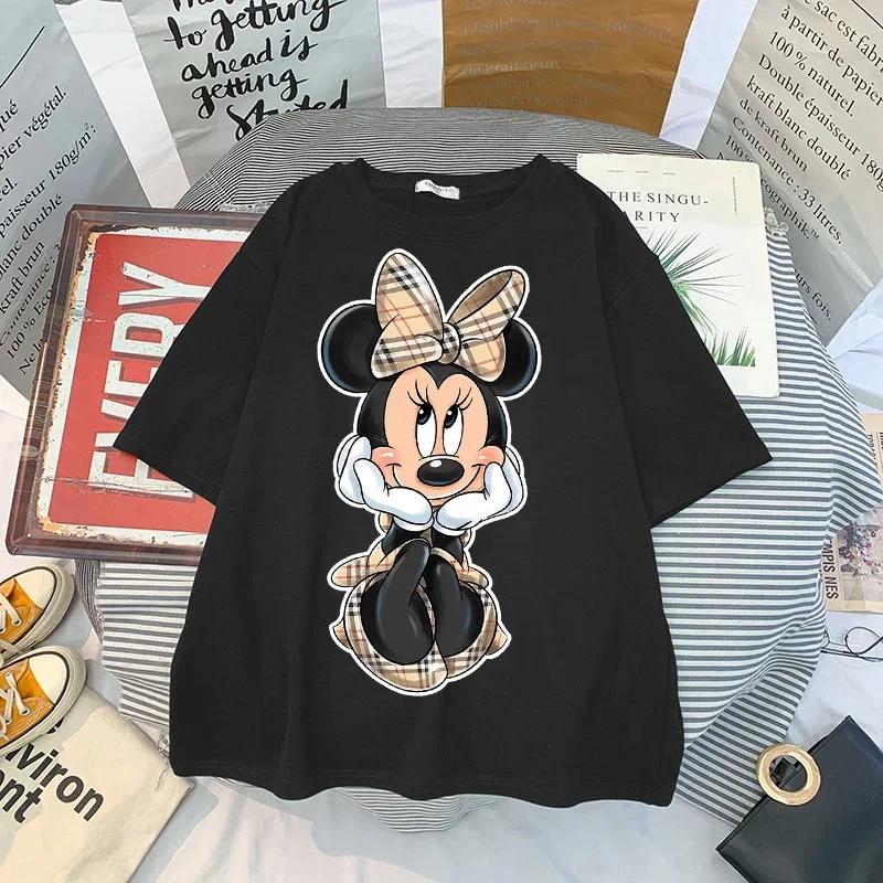 Kawaii Disney Women Fashion Cartoon Mickey Minnie Printed T-shirt Tops Summer Female Casual Short Sleeves Streetwear Tshirts