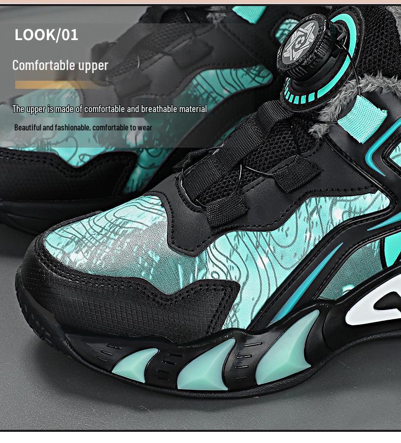 2025 Autumn/Winter Boys' Leather Sports Shoes with Velvet, Kids' Running and Basketball Sneakers