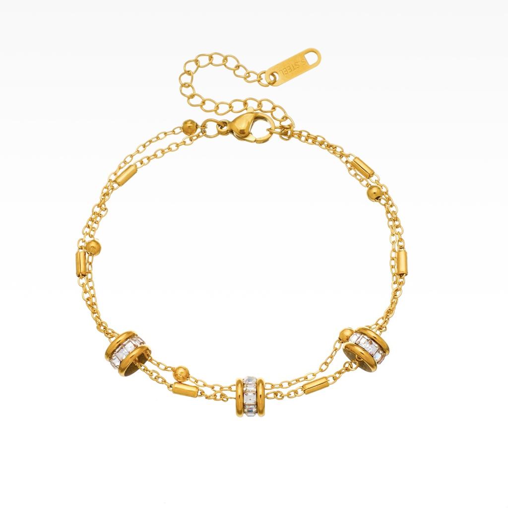 One Style304The stainless steel gold-plated synthetic zirconia women's bracelet has a unique and luxurious charm, suitable for daily wear, parties,