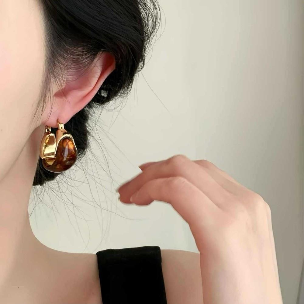 Pendant Vintage Women's Earrings Light Luxury Amber Ear Stud Amber Color Earrings  Party