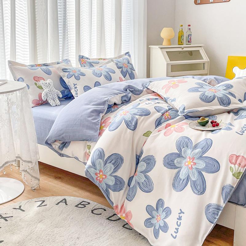 INS Double-sided Availability Pink Blue Cute Cat And Rabbit Bedding Set Duvet Cover Sheets With Pillowcases Full Size Bedroom