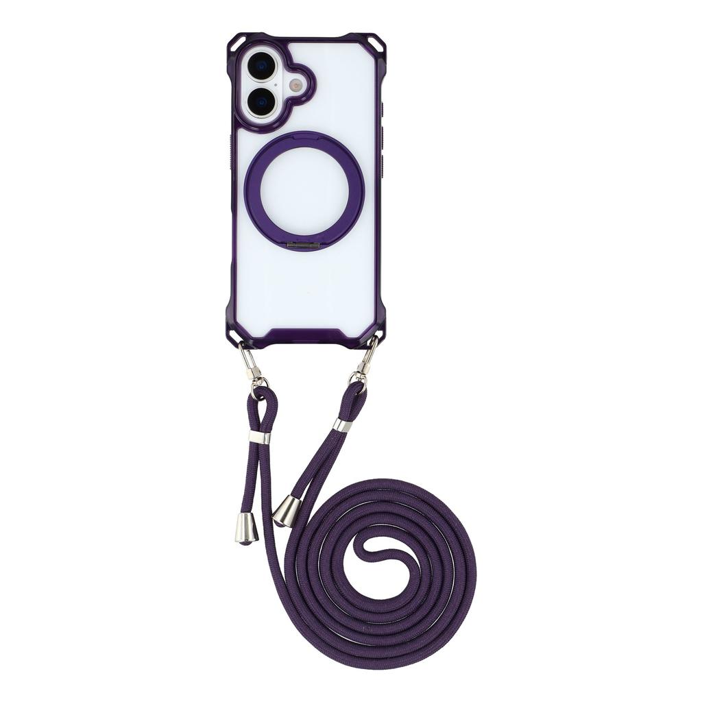 For iPhone 17 Magnetic Case Ring Kickstand TPU + PC Phone Cover with Lanyard
