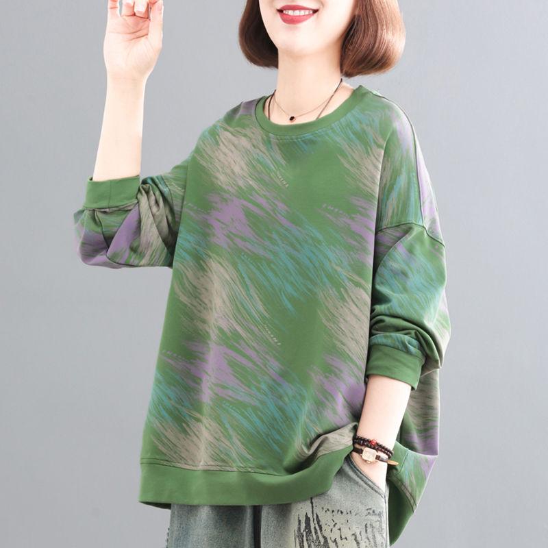 Весна и осень корейский толстовка с капюшоном с крупным принтом женская ретро повседневная толстая кофта L трава зеленый 2256₽