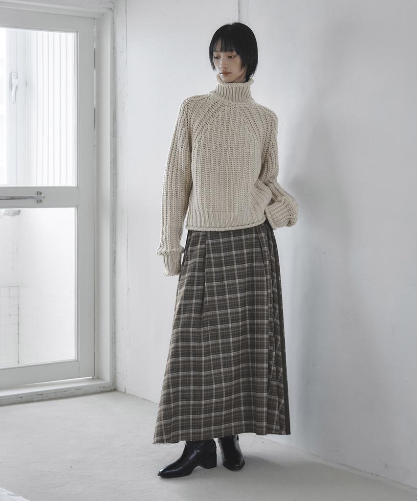 Mosyupamosyu Vintage Flare Check Skirt [Brown]