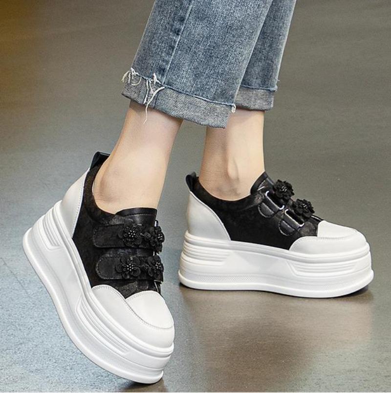 Модные 7 см новые шелковые женские повседневные туфли на танкетке на платформе — фото 7