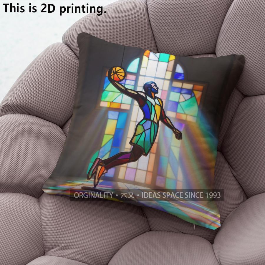 Stained Glass Basketball Player Throw Pillow Covers Pattern Cushion Cover Suitable for Sofa Bedroom Car Pillow Cover