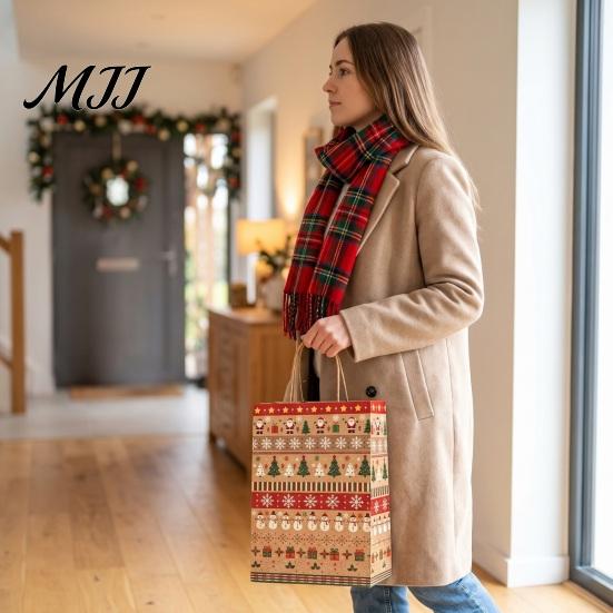 Party Favor Containers 12PCS Christmas Paper Gift Bags, Sturdy Festive Goodie Bags with Handle, Decorative Packaging for Holiday Presents And