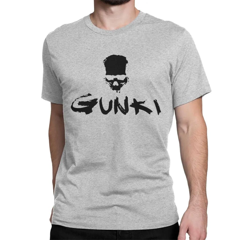 Gunki Funny T-Shirts Kurzarm Rundhals T-Shirt Baumwolle Große Größen Oberteile Gunki Logo Angeln Schädel für Männer Frauen T-Shirt