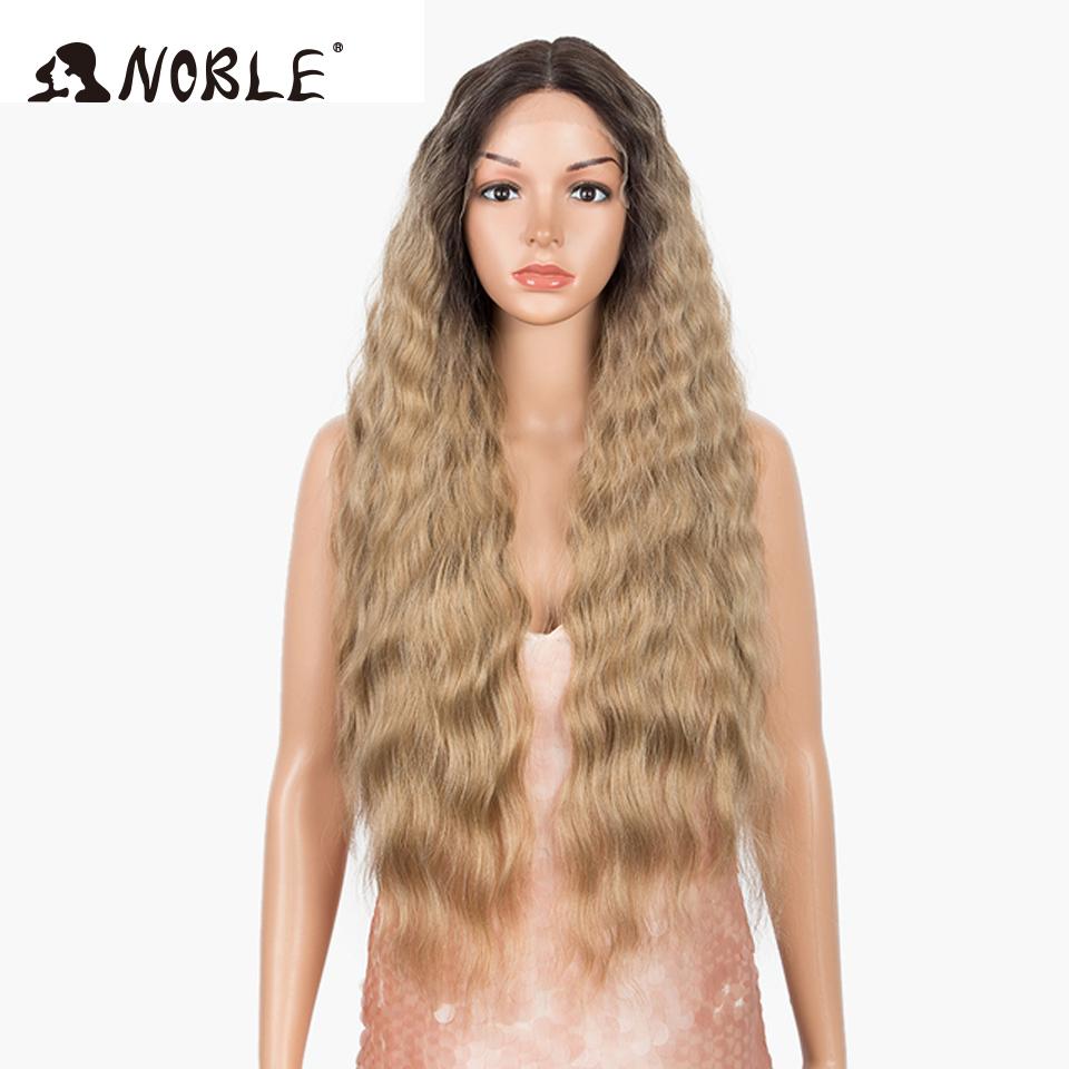 Noble Synthetic Lace Wig Cosplay Wigs 30 Inch Long Deep Wavy Ombre Blonde Silvery Lace Wigs For Women Lace Wig Heat Resistant