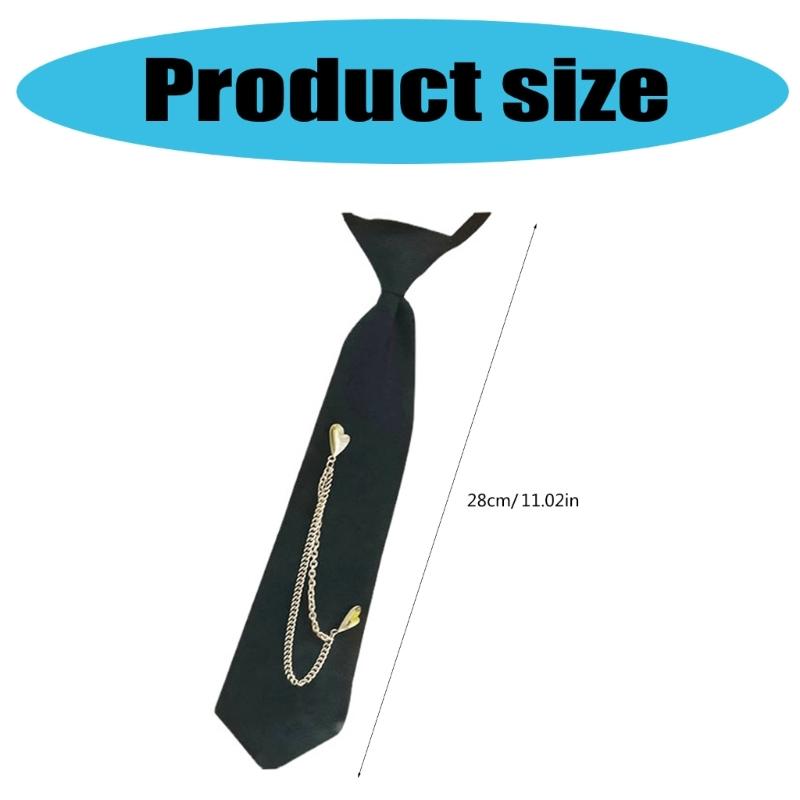 Japanese Punk Necktie Double Heart Chain Neck Tie Student Uniform Adjustable Pre Tied Neck Tie Shirt Collar Neckwear