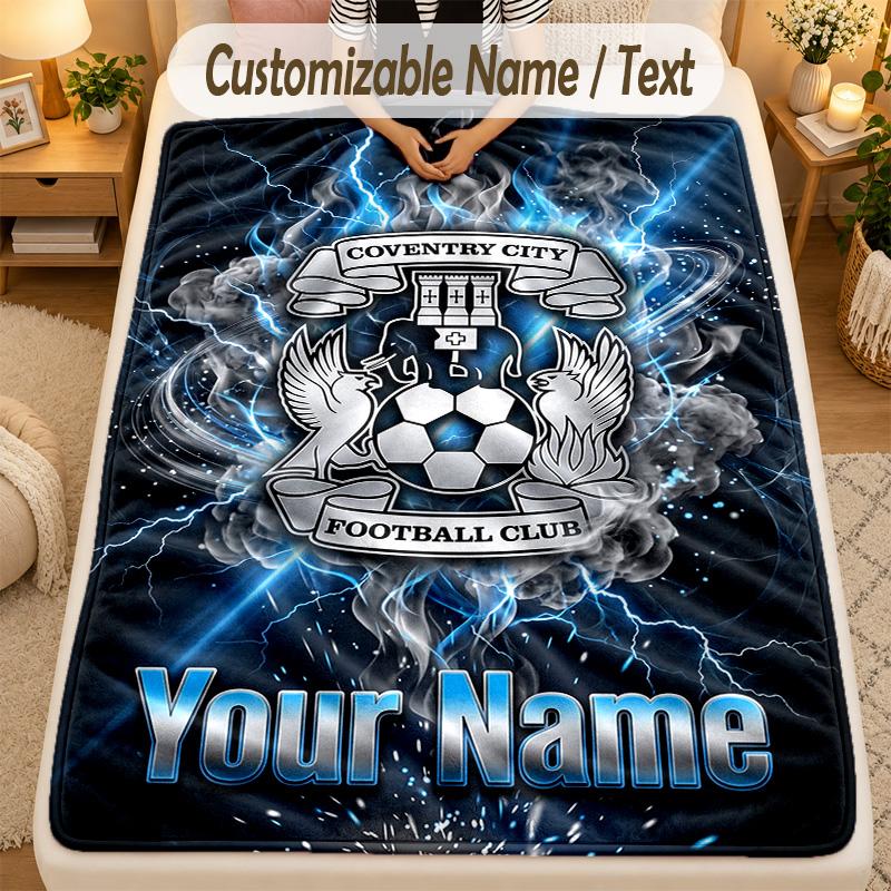 Flannel BlanketCoventry City FC Custom Name Text Personalized Soft Warm Throw Blanket Home Decor Gift