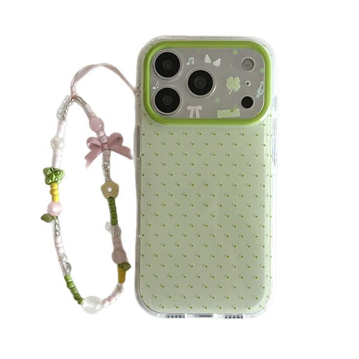 Green Polka Dot Four-Leaf Clover Chain Phone Case for iPhone 17/16 Pro Max/15 Pro