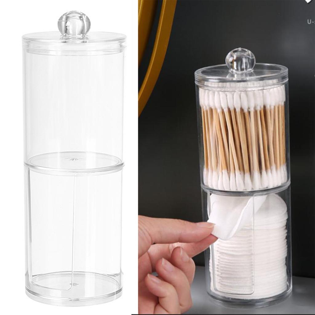 Cotton Swab Organizer 2 Layer Round Transparent Plastic Cotton Swab Holder for Bathroom Bedroom