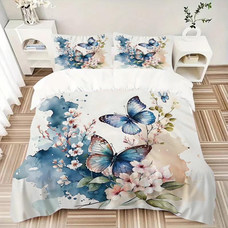 3pcs Butterfly Art Ideas Printed Quilt Set - Soft and Comfortable Quilt Cover for Bedroom, Guest Room and Dormitory Decorative Bedding Set 1