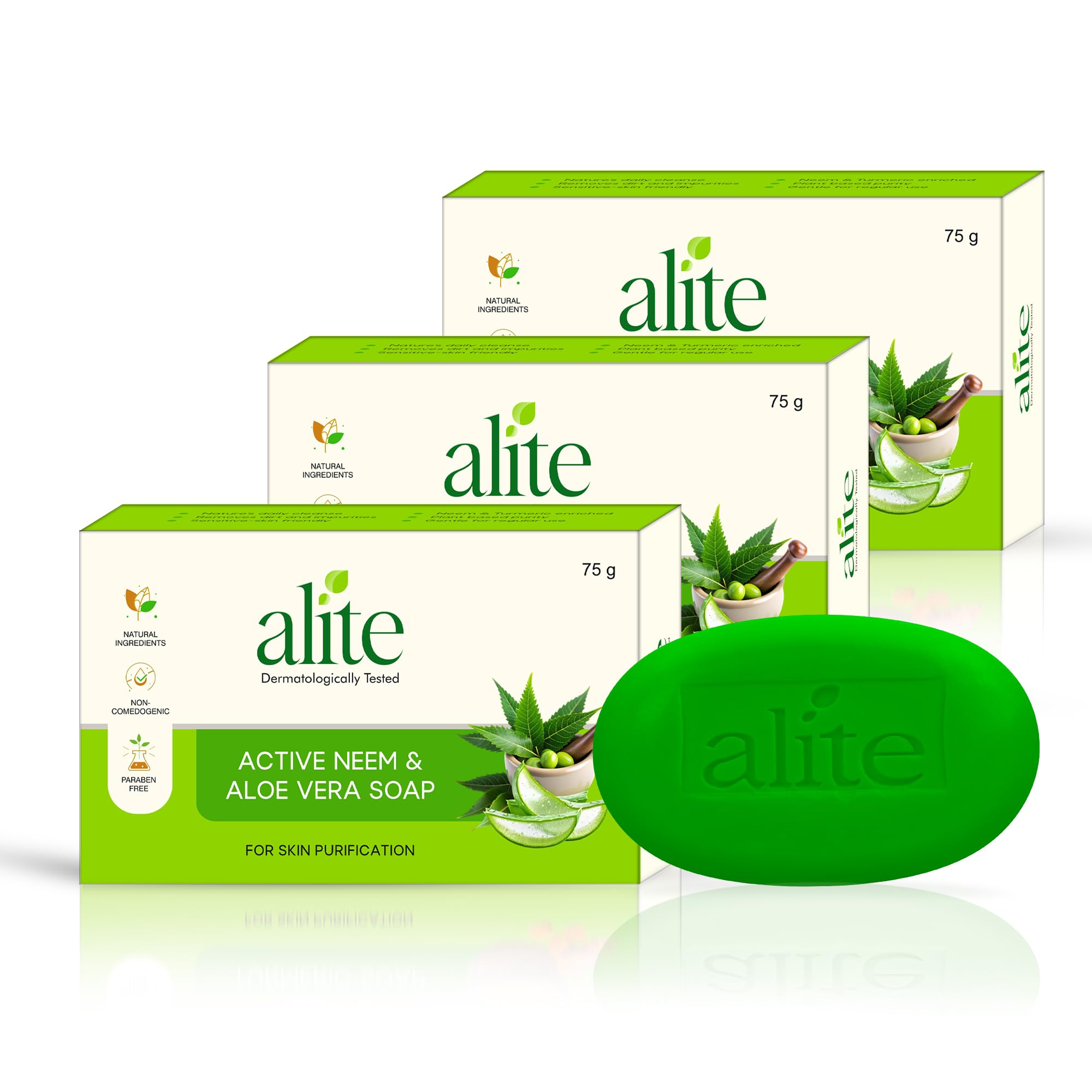 Alite Active Neem & Aloe Vera Soap for Daily Cleansing | Natural Herbal Bath Soap with Neem Oil & Aloe Vera Extract | Gentle on Sensitive Skin, Para