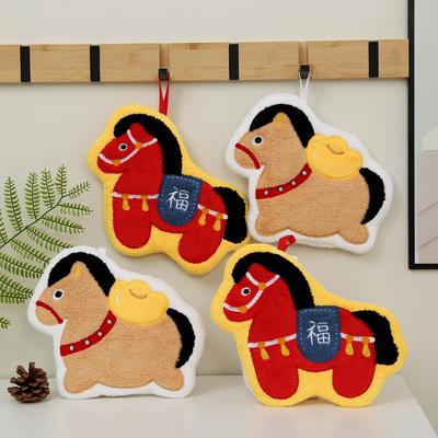 Cartoon Cute New Year Pony Hand Towel Coral Fleece Home Kitchen Bathroom Wipes Horse Thickened Hanging Absorbent Towels