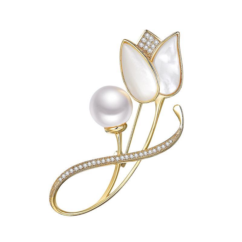 Tulip Brooch, Elegant Feminine Charm, Pearl Brooch, Korean Fashionable Flower Brooch, Suit Coat Accessory