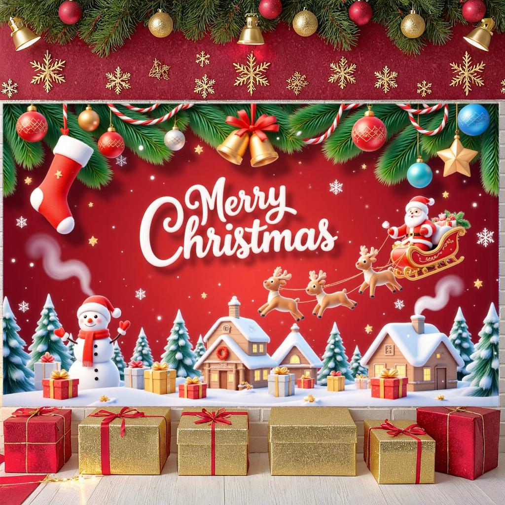 Christmas Banner Santa Claus Design Xmas Decor Banner Holiday Banner Festive  For Christmas Eve Home Decoration Indoor