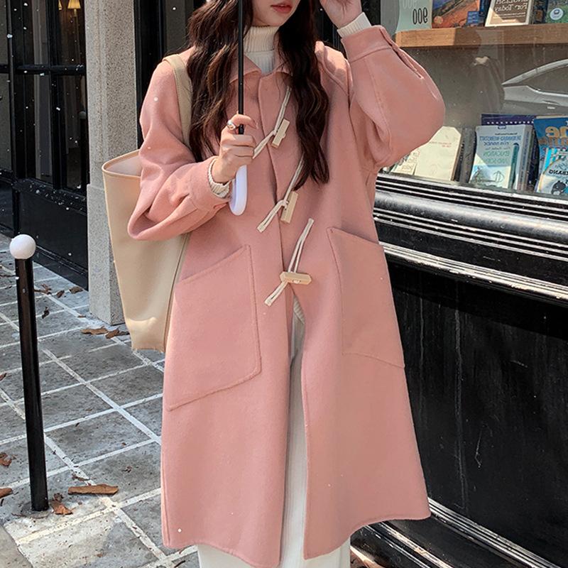 

Winter new double-sided cashmere coat high-end pink horn buckle woolen coat women S 90-60 kg рожевий