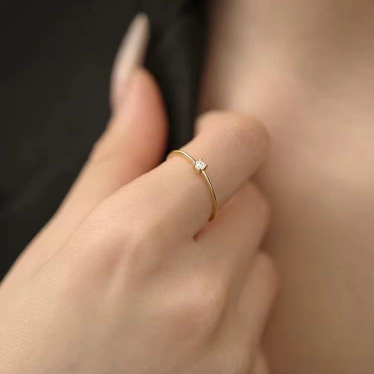 925 Silver-Plated Single Diamond Thin Ring for Women - Niche Design, Simple, Stylish, Light Luxury Pinky Ring