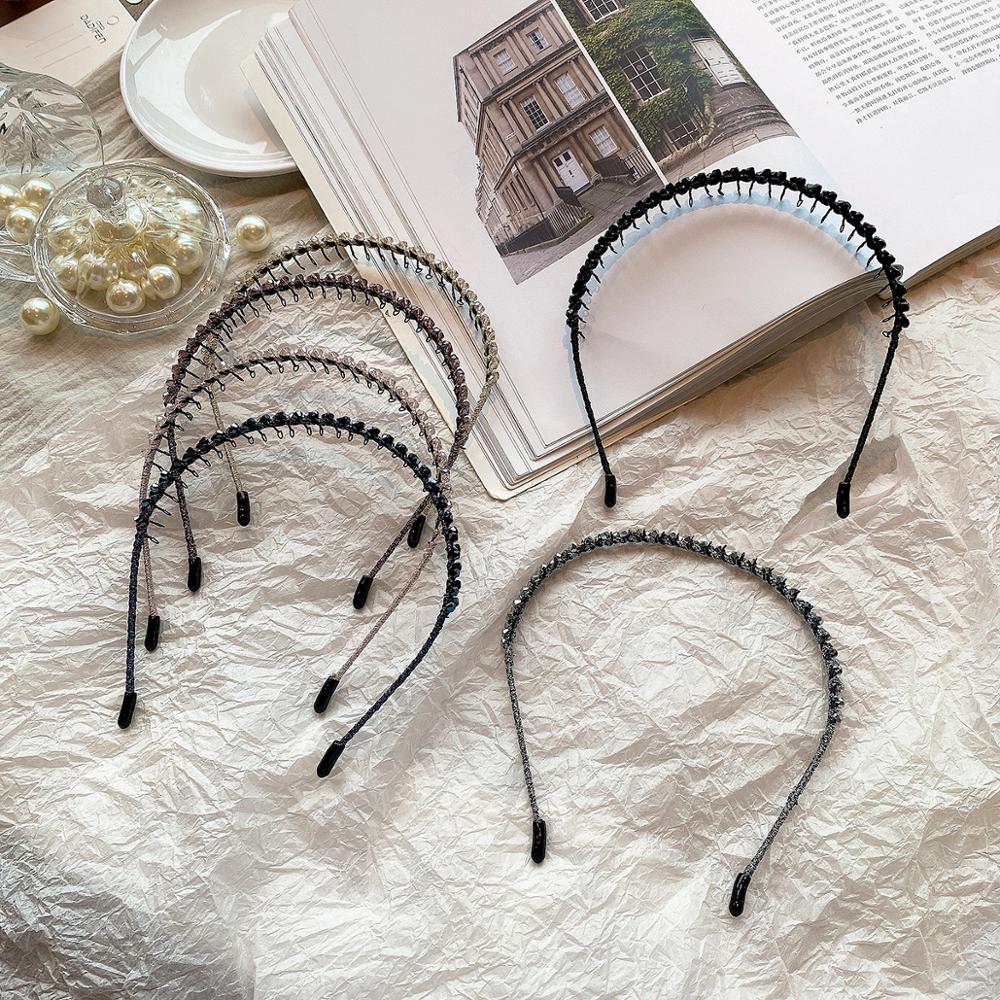 Japanese Sweet Women Fashion Girls With Teeth Headwear Iron Hair Band Crystal Beaded Headband