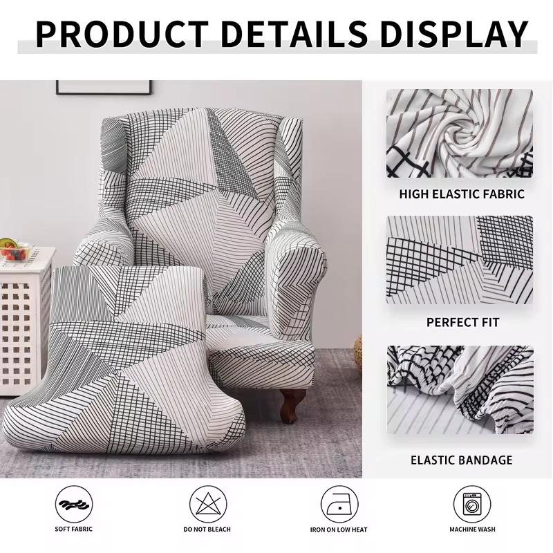 Wingback Chair Slipcover 2 Pieces/set Stretch Sofa Cover Armchair Cover Couch Furniture Protector Elastic Bottom for Living Room