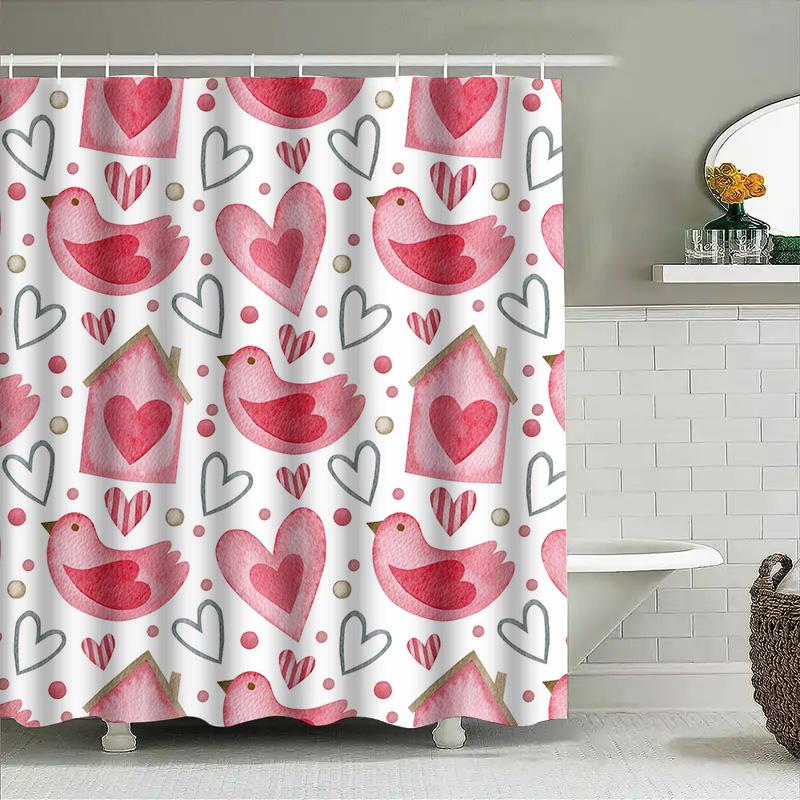 

Акварельные Розовые Птицы Сердца Шторка для Душа Ванной Комнаты Декор для Женщин Современный Стиль Принт Домашний Декор 69x72 дюйма / 175 см x 183 см 90x180cm