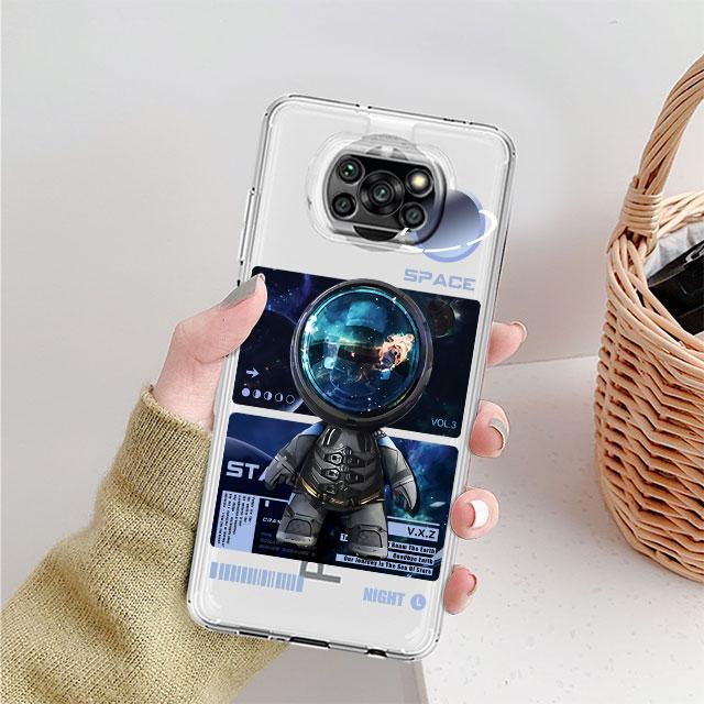 Clear Case For Xiaomi Mi Poco X3 NFC M3 Pro F3 F1 11 Lite 12 Redmi Note 10 9S 8 7 9 Soft Phone Cover Mechanical Astronaut Space