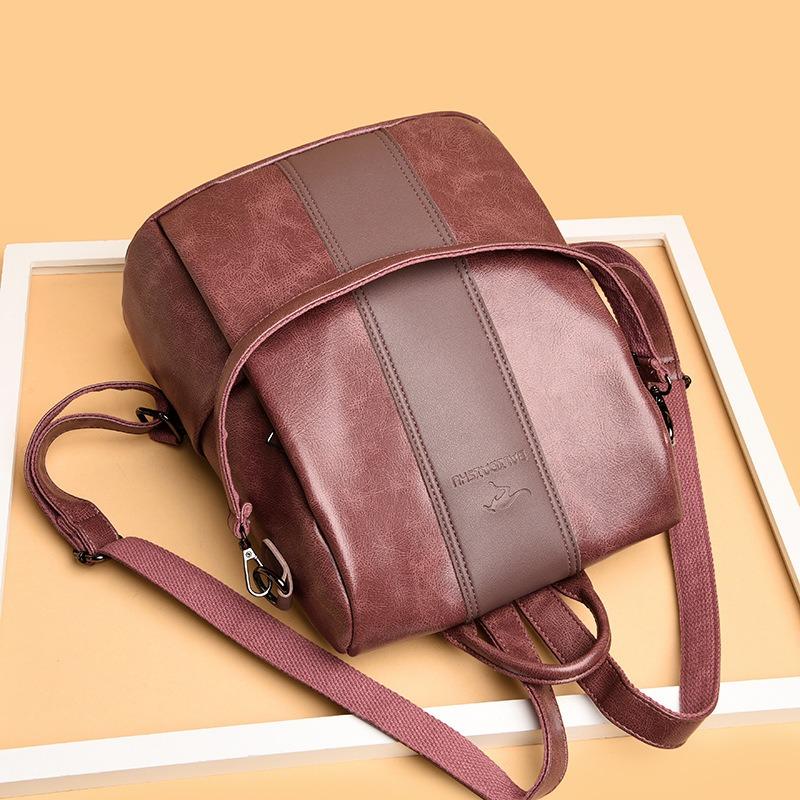 New Women's Bag Soft Leather Texture Backpack Large Capacity Simple Schoolbag Women's Travel Schoolbag Leisure Commuter Bag