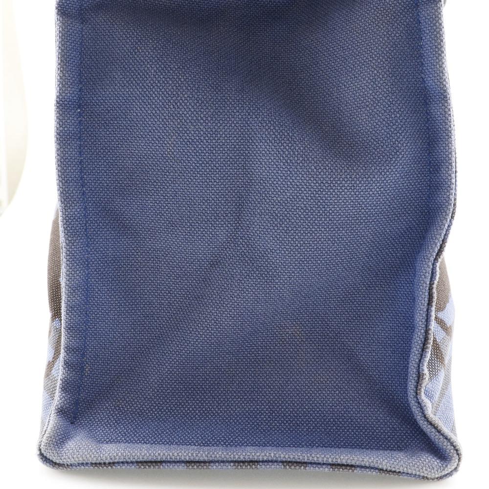 Hermes Chevault Tote Bag Blue / Black Canvas Hose Unisex Used