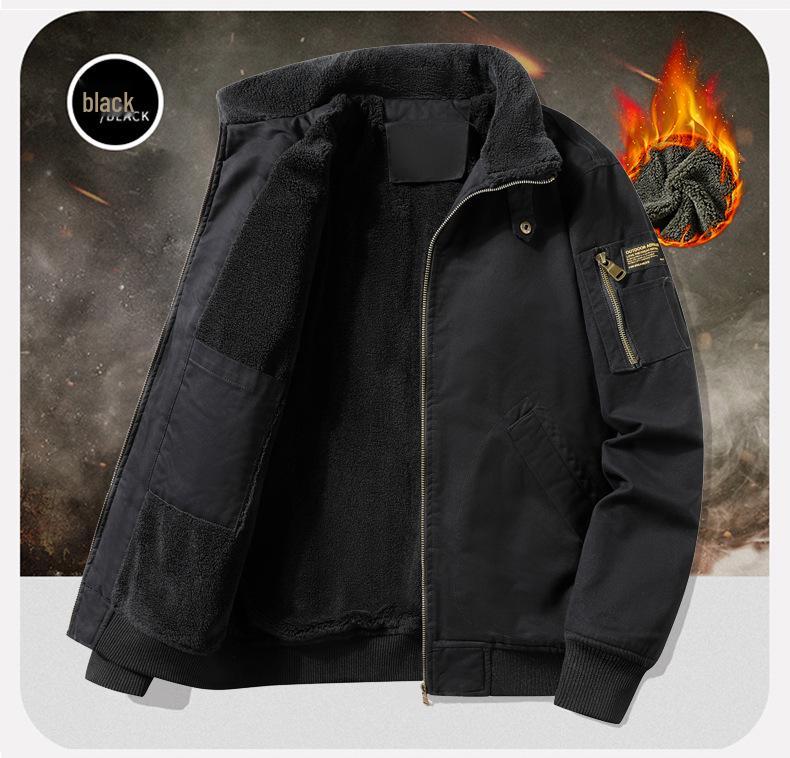 Men's Plus Velvet Thick Flight Jacket - Autumn/Winter Casual Solid Color Sports Coat